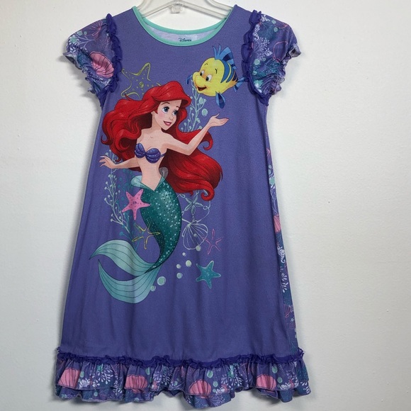 Disney Princess Ariel Little Mermaid Nightgown Pajamas Size 7//8 Purple